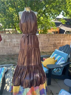 Simply Vera Vera Wang sheer Metallic Brown or Copper Penny Maxi Dress
